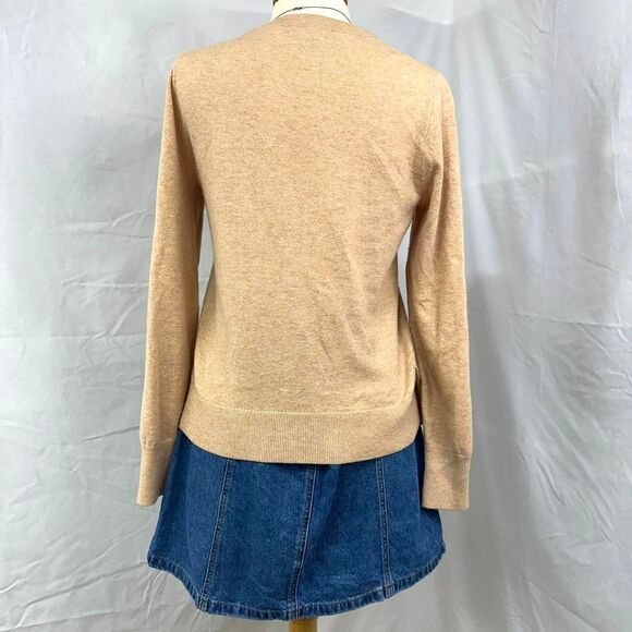 J. CREW Tan Wool Long Sleeve Sweater Asymmetrical Ruffle Sz M Preppy Minimalist - Picture 6 of 6